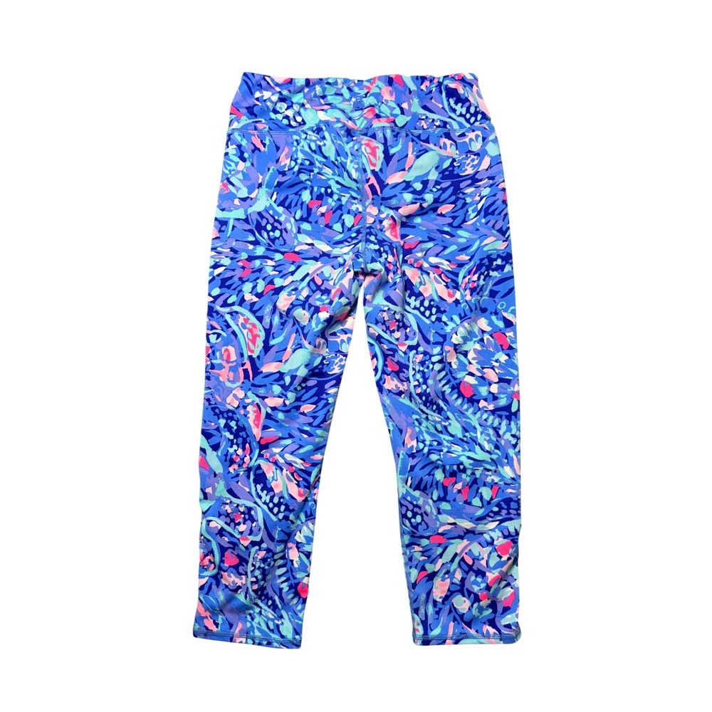 Lilly Pulitzer Luxletic Cropped Leggings Blue Pink  Keyhole Detail  Medium - Picture 6 of 8